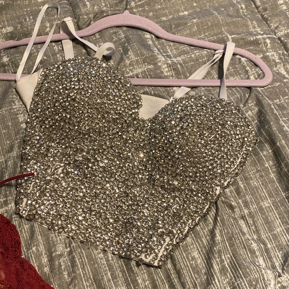 Windsor Store Rhinestone Crop Top - Picture 2 of 6